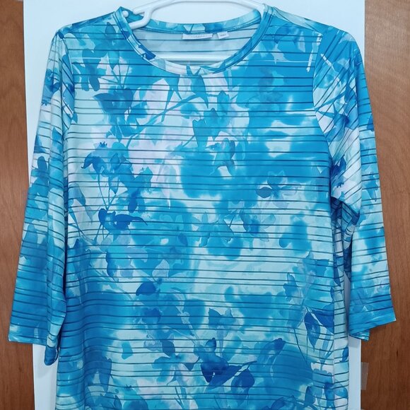 Susan Graver Tops - Susan Graver Passport Women's XL Blue Silky Liquid Knit Tunic Floral Print